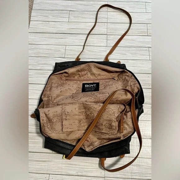 Boyt Womens Black Brown Jump Leather Adjustable Strap Zipper Pockets Tote Bag - Picture 3 of 4